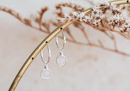 Rose quartz infinity hoop earrings