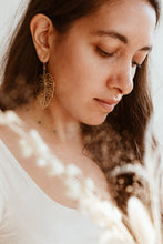 Load image into Gallery viewer, Monstera leaf charm earrings with dainty gemstone
