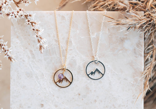 Mountain charm necklace with optional gemstone
