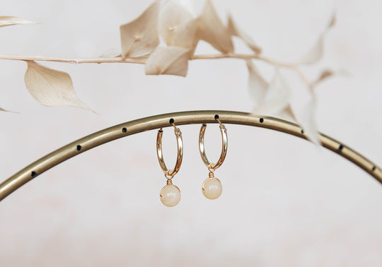 Yellow Jade Orbit Hoop Earrings ~ Gold Filled