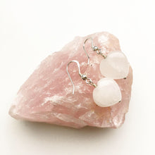 Load image into Gallery viewer, Love heart rose quartz earrings ~ genuine rose quartz drop earrings