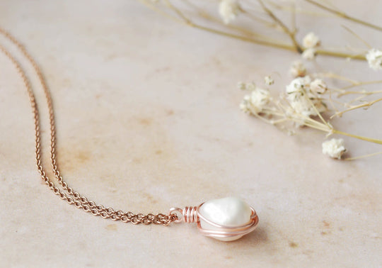 Infinity ~ rose gold freshwater pearl necklace