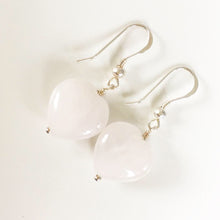 Load image into Gallery viewer, Love heart rose quartz earrings ~ genuine rose quartz drop earrings