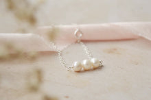Load image into Gallery viewer, Trio fine silver chain bracelet with three dainty pearls