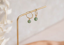 Load image into Gallery viewer, Orbit gold hoop earrings with green Jade charm