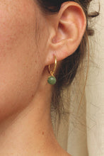 Load image into Gallery viewer, Orbit olive jade silver hoop earrings