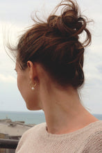 Load image into Gallery viewer, Orbit gold hoops with single natural round freshwater pearl charm earrings