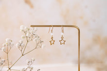 Load image into Gallery viewer, Celeste opalite charm earrings with dainty moon charm
