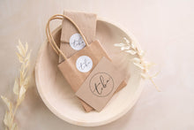 Load image into Gallery viewer, Infinity gold filled hoop earrings with natural lapis lazuli gemstone charms