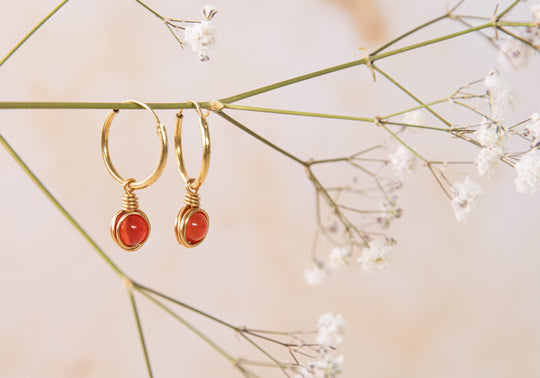 Carnelian Infinity charm hoop earrings