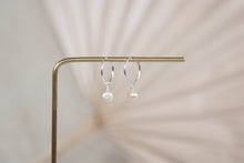 Load image into Gallery viewer, Orbit sterling silver hoops with pink peach pearl charm earrings