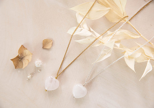 Love heart rose quartz necklace
