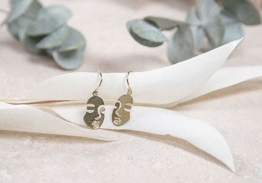 Serena Face Earrings ~ Gold