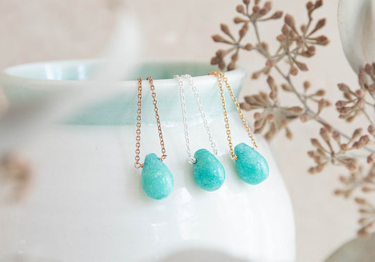Aqua Jade Teardrop Necklace