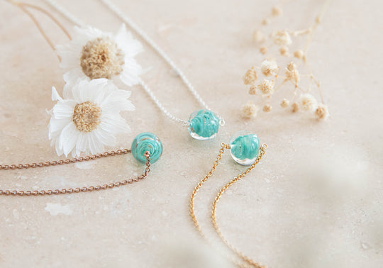 Aqua lampwork glass bead Necklace