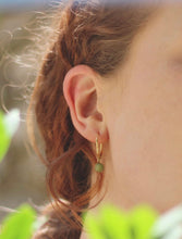 Load image into Gallery viewer, Orbit olive jade silver hoop earrings