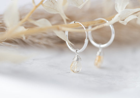 Citrine teardrop hoop earrings