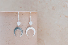 Load image into Gallery viewer, Luna natural rainbow moonstone gold moon earrings
