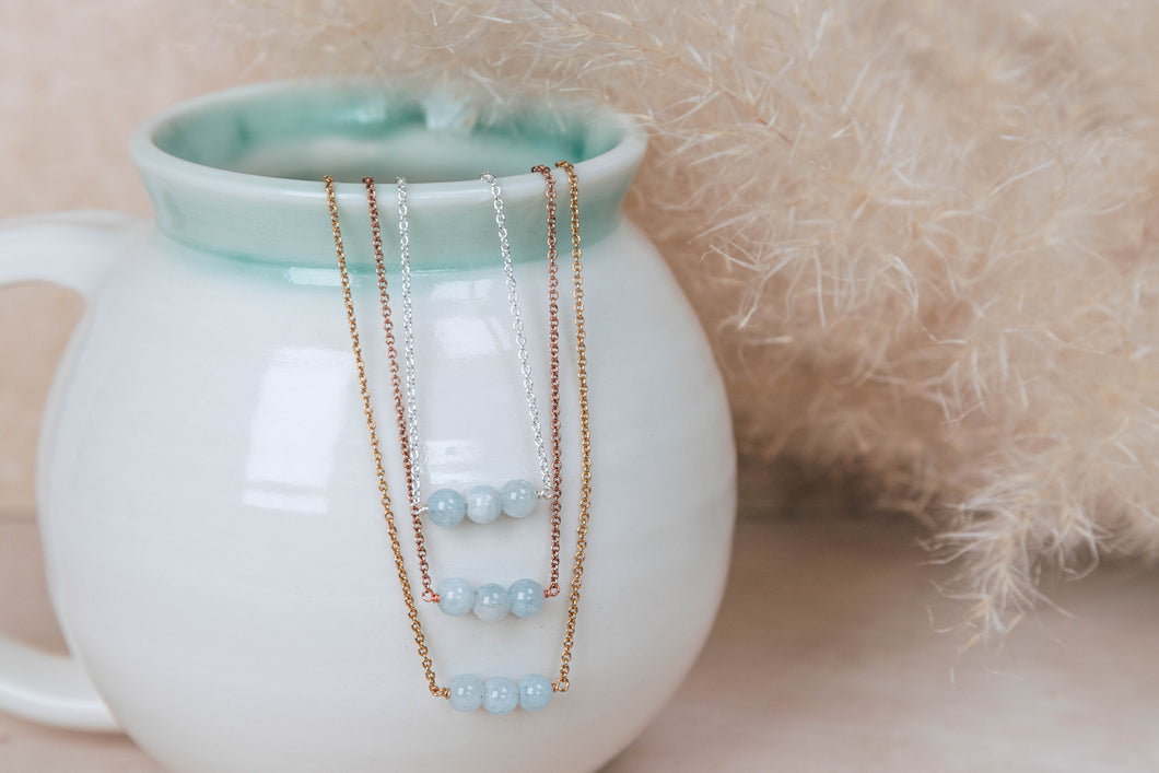 Trio aquamarine gemstone necklace