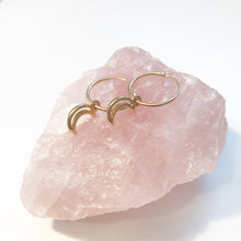 Load image into Gallery viewer, Celestial hoops with tiny moon and star charms earrings