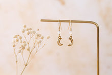 Load image into Gallery viewer, Celeste opalite charm earrings with dainty moon charm