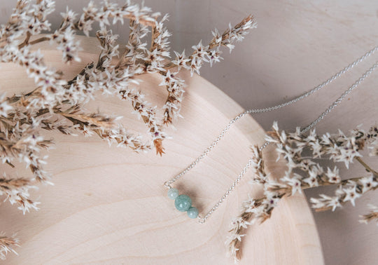 Sibling trio necklace with sage green real jade