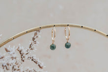 Load image into Gallery viewer, Orbit olive jade silver hoop earrings