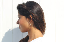 Load image into Gallery viewer, Orbit aquamarine rose gold hoop earrings
