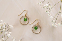 Load image into Gallery viewer, Orbit earrings with green Jade charm
