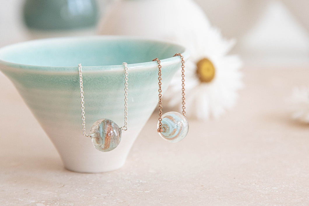 Greta pale blue and copper murano glass necklace