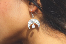 Load image into Gallery viewer, Diana aqua jade and silver crescent moon earrings