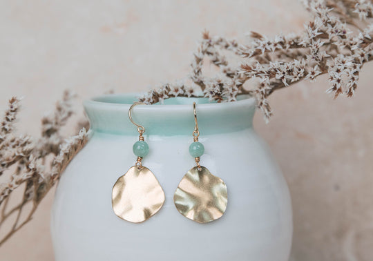 Lily earrings in gold filled with aqua jade
