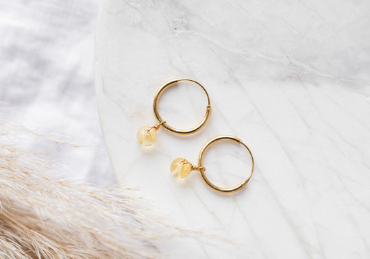Orbit gold hoops with citrine earrings
