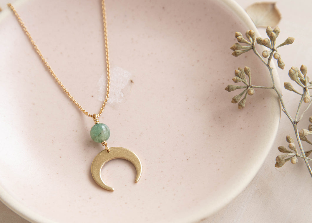 Luna moon necklace with real green jade