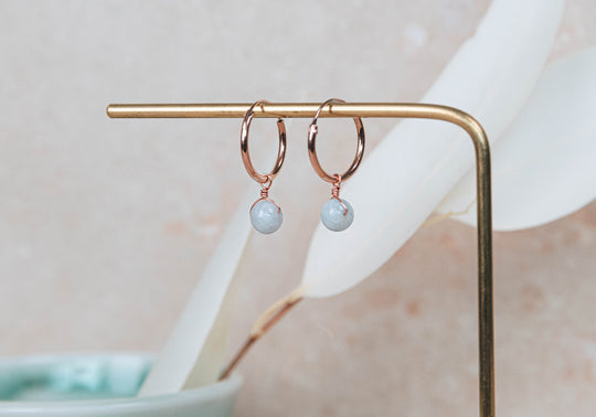 Orbit aquamarine rose gold hoop earrings