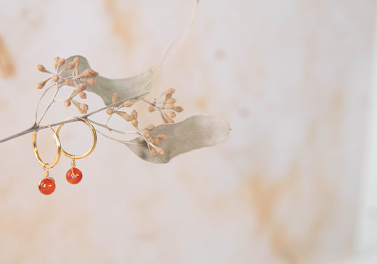 Carnelian solo charm hoop earrings
