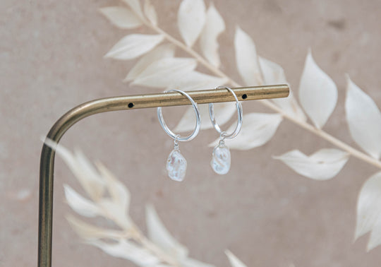 Etta ~ freshwater pearl & sterling silver hoop earrings