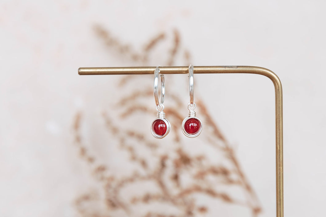 Carnelian Infinity charm hoop earrings