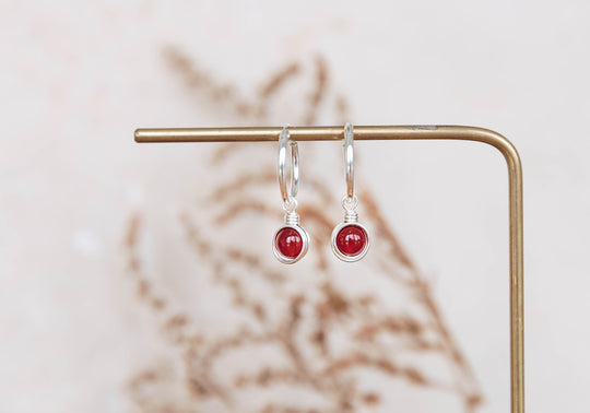Carnelian Infinity charm hoop earrings