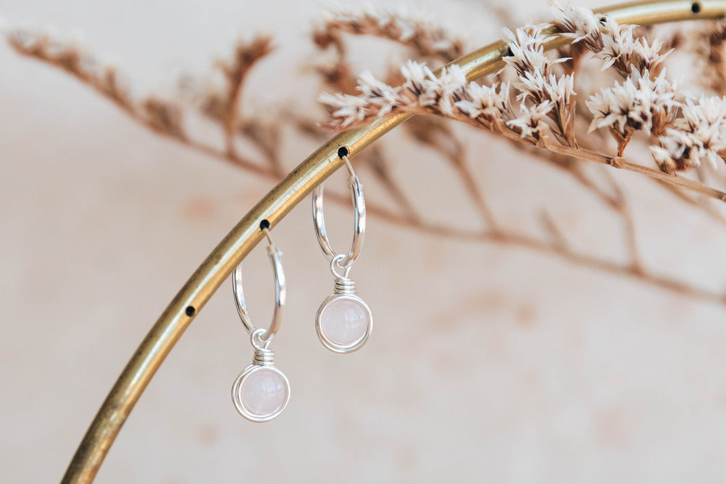 Rose quartz infinity hoop earrings