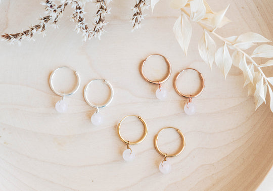 Rose quartz solo hoop earrings