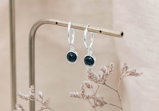 Infinity Black Agate Earrings ~ Sterling Silver