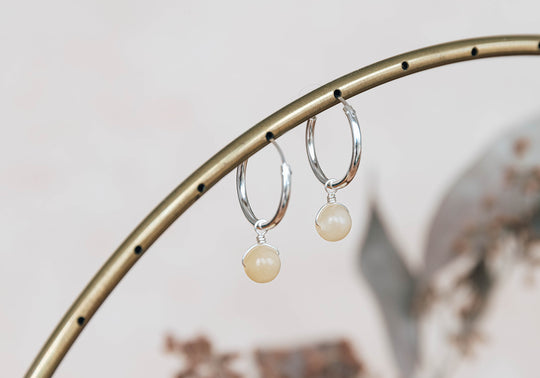 Yellow Jade Orbit Hoop Earrings ~ Sterling Silver