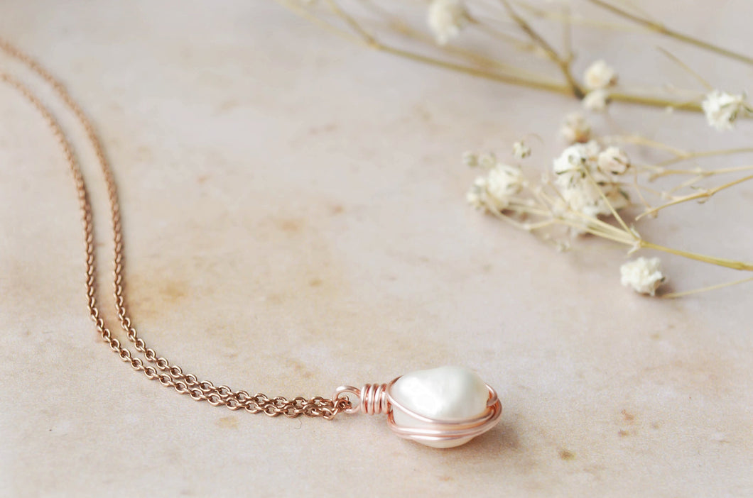 Infinity ~ rose gold freshwater pearl necklace