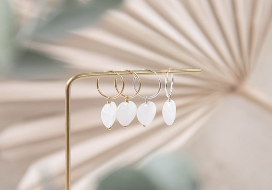 Love heart rose quartz hoops ~ genuine rose quartz earrings