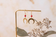 Load image into Gallery viewer, Luna moon earrings with upcycled faceted red coral beads

