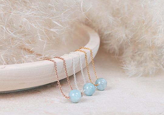 Solo aquamarine single bead necklace