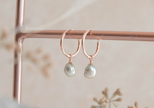Orbit Sage Pearl Hoop Earrings