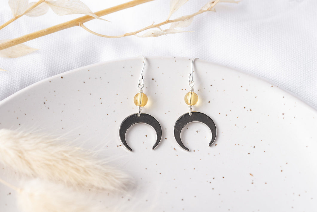 Luna earrings ~ citrine and sterling silver boho moon earrings