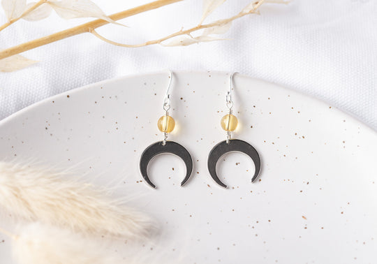 Luna earrings ~ citrine and sterling silver boho moon earrings